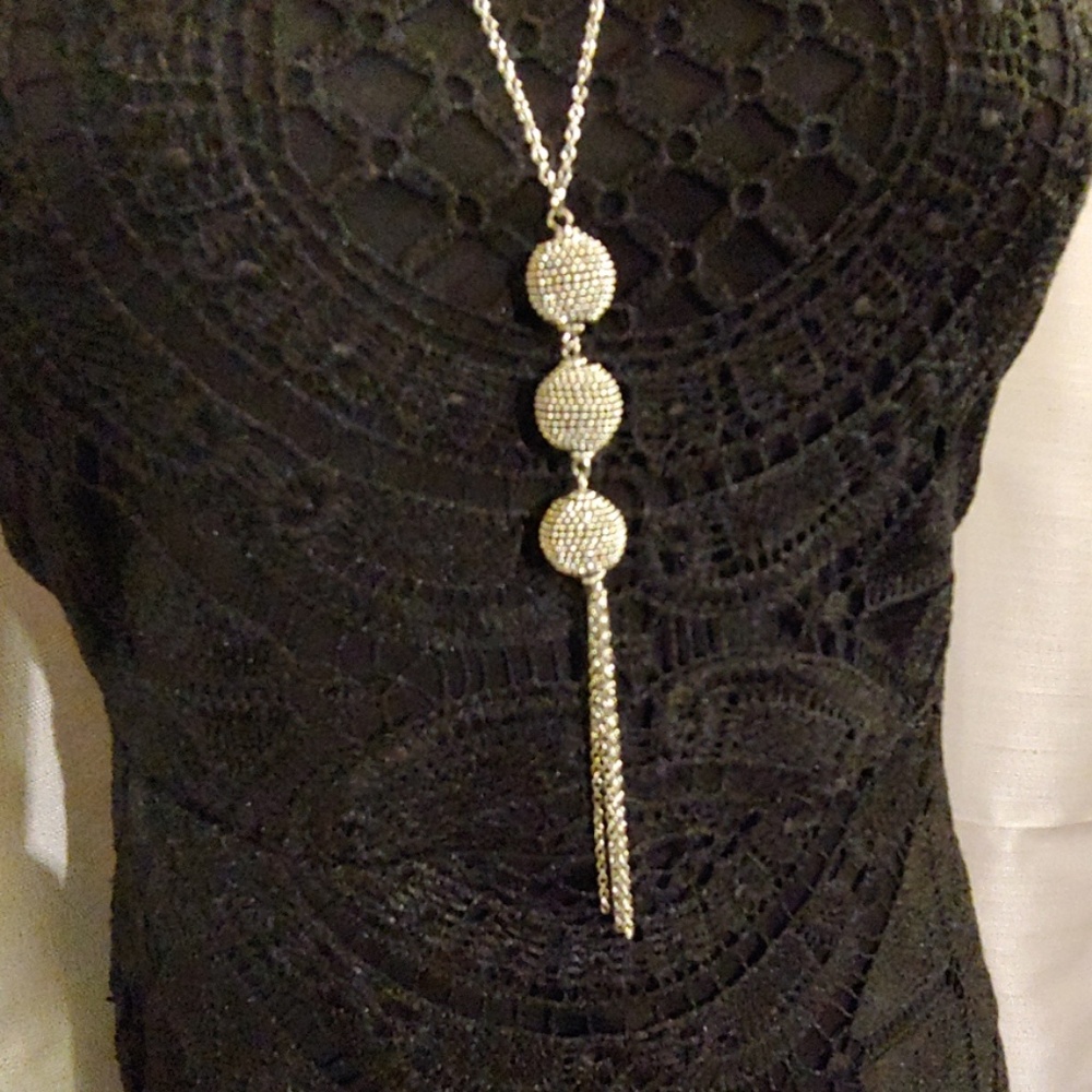 Chico's Silver-Tone Disco Balls & Tassel Necklace
